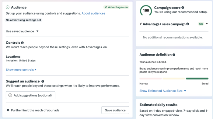 Advantage + campaign audience